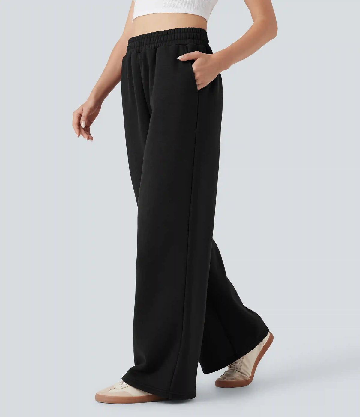High-waisted Drawstring Fleece Casual Cotton Pants with Pockets