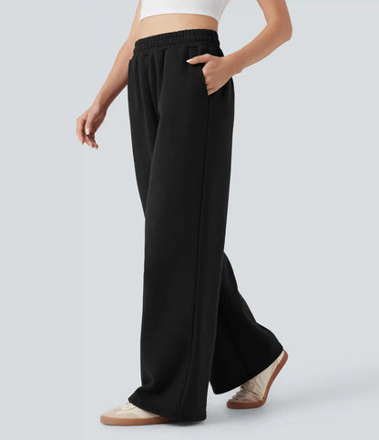 High-waisted Drawstring Fleece Casual Cotton Pants with Pockets