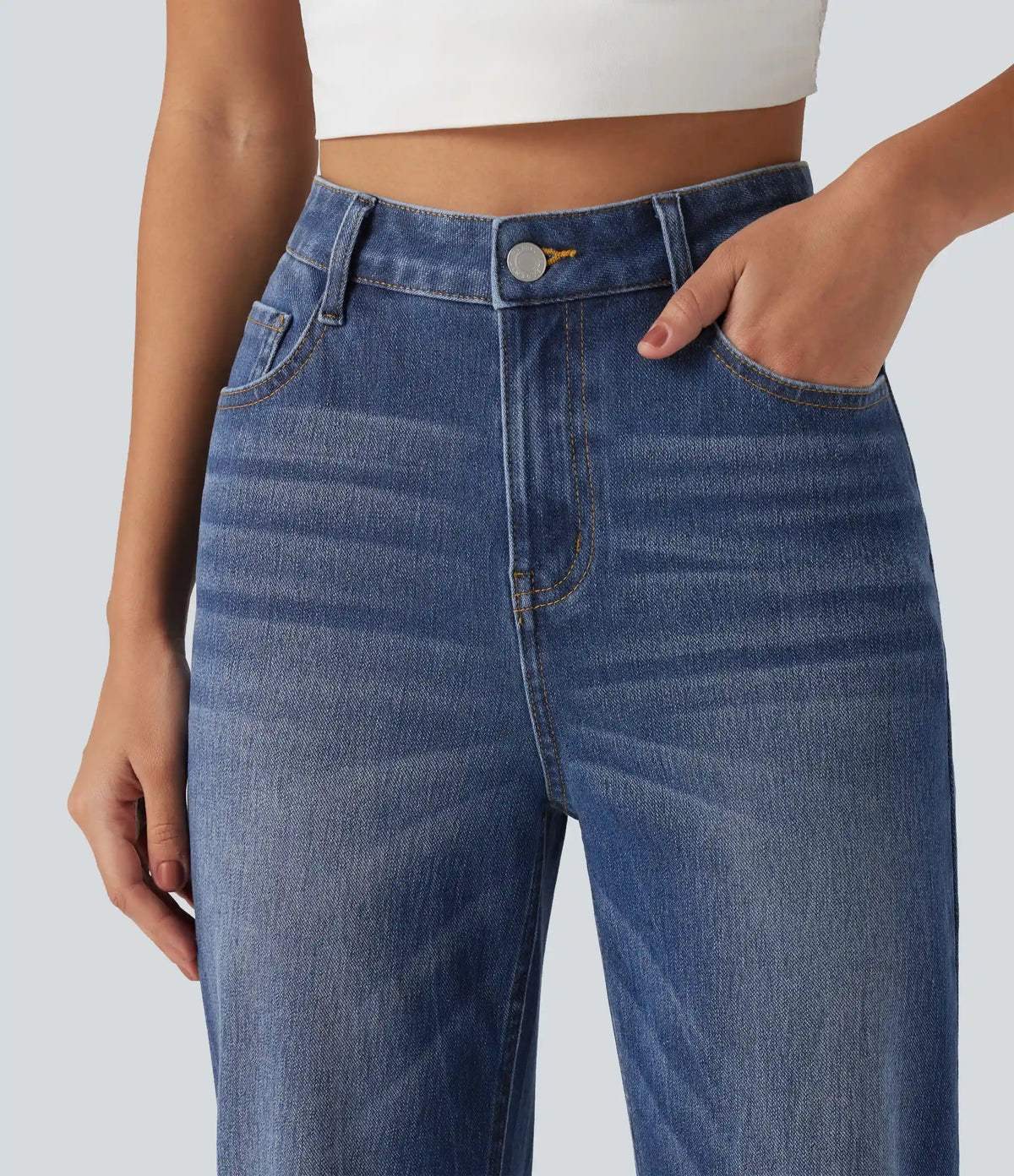 Halara Flex™ High Waisted Straight Leg Casual Cotton Jeans with Pockets