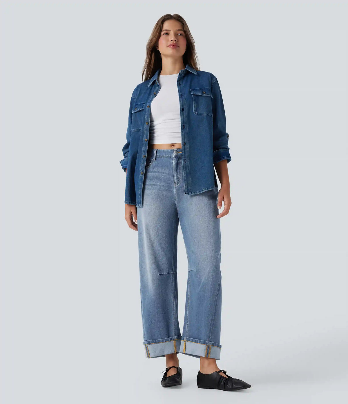 Halara Flex™ Mid Rise Barrel Leg Washed Casual Jeans with Pockets