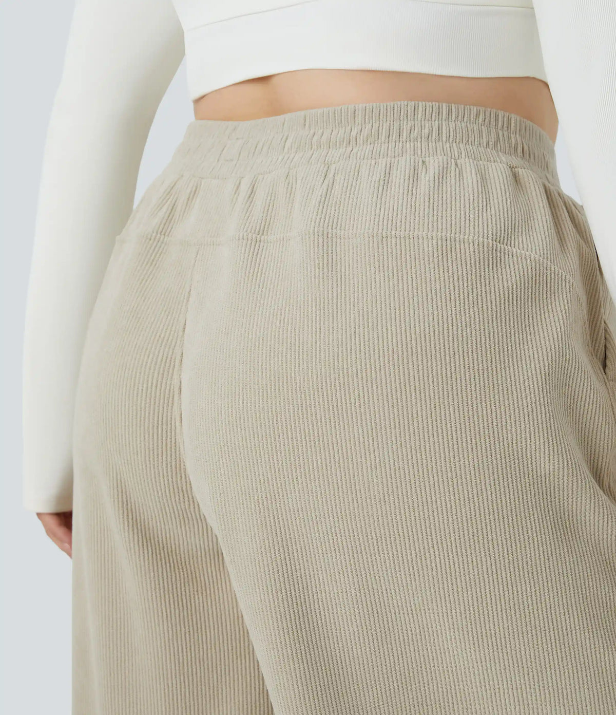 High Waisted Pocket Straight Leg Mop Corduroy Casual Plus Size Pants