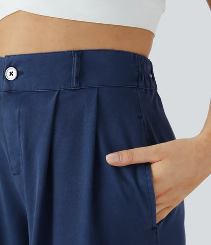 High Waisted Zipper Pocket Hem Wide Leg Casual Pants