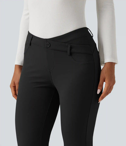 Halara Flex™ V-Shaped High Waisted Asymmetric Wrinkle Recovery Flare Work Pants with Pockets