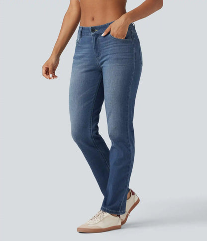 Halara Flex™ Low Rise Zipper Pockets Straight Leg Washed Casual Jeans