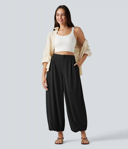 High Waisted Waffle Casual Balloon Joggers with Pockets