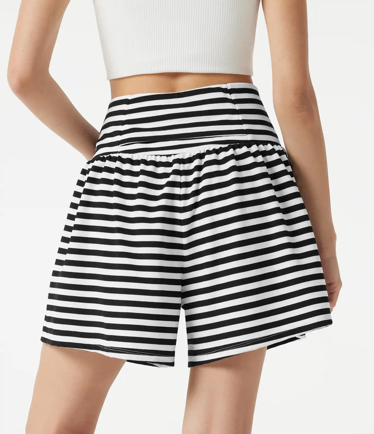 High Waisted 2-in-1 Stripe Waffle Casual Shorts 5'' with Pockets