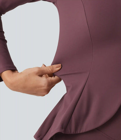 SoftlyZero™ Plush V Neck Long Sleeve Slim Ruffle Hem Yoga Jacket with Pockets