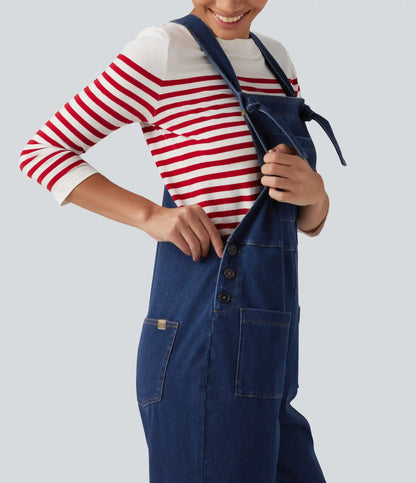 Halara Flex™ Denim Square Neck Sleeveless Tapered Casual Jumpsuit with Pockets