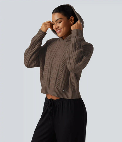 Cable Knit Hooded Long Sleeve Lounge Sweater