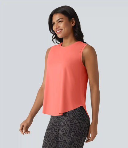 Round Neck Curved Hem Cool Touch Workout Tank Top-UPF50+