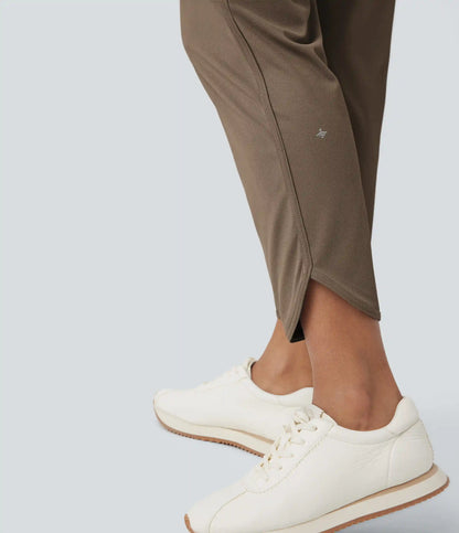 Mid Rise Drawstring Curved Hem Quick Dry Golf Tapered Pants with Pockets-UPF40+