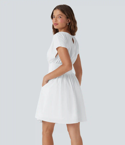 Breezeful™ Batwing Short Sleeve Flowy Quick Dry Mini Work Dress with Pockets