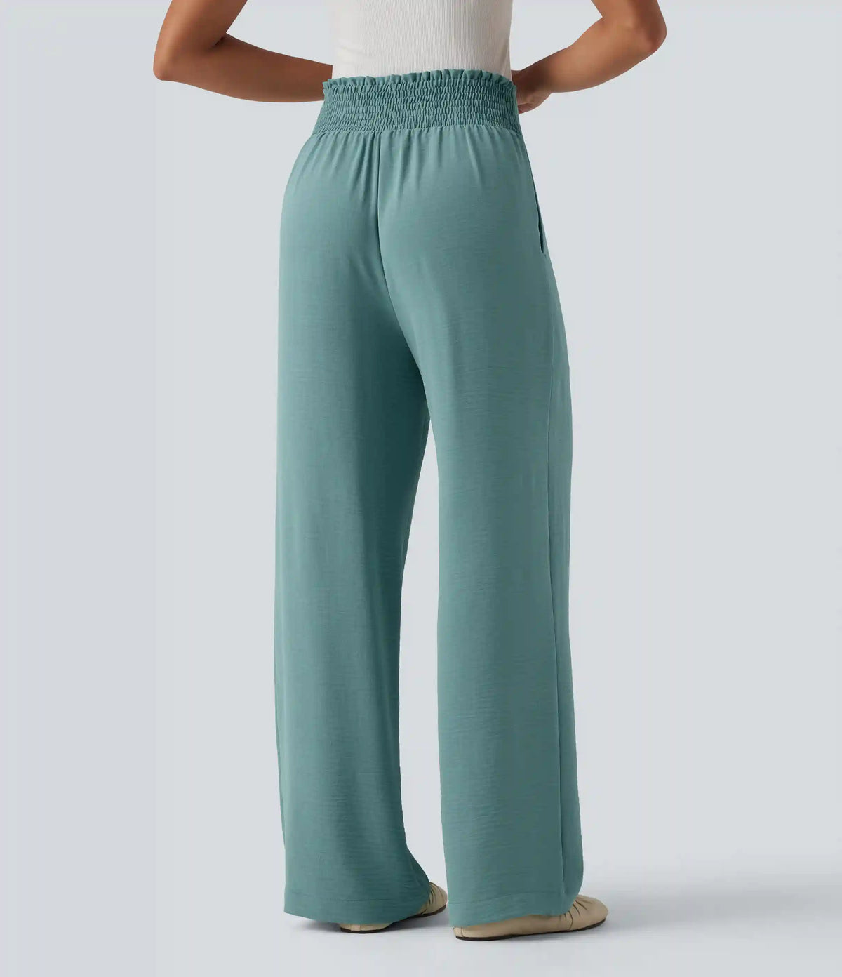 Tie-front High Waisted Linen-Feel Casual Straight Leg Pants with Pockets