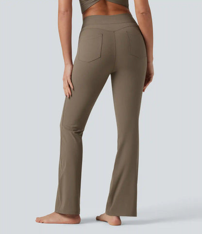 Halara UltraSculpt™ Ribbed High Waisted Crossover Flare Yoga Leggings with Pockets