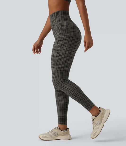 Halara UltraSculpt™ Plaid Print High Waisted Tummy Control Running Leggings with Pockets