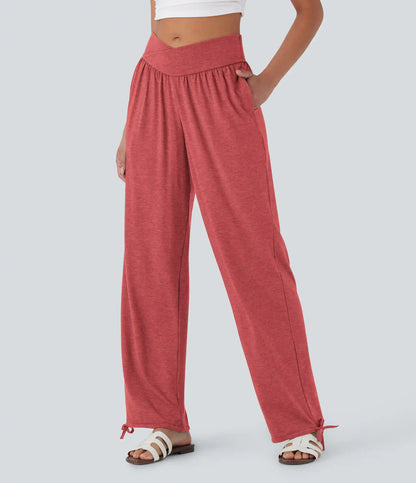 Crossover High Waisted Pocket Drawstring Casual Joggers