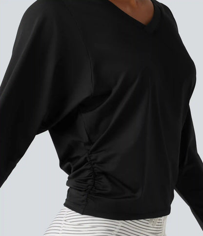 Sweetheart Neck Long Sleeve Ruched Yoga Sports Top