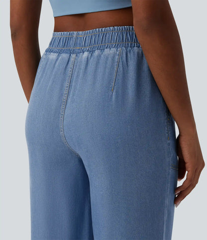 Mid Rise Denim Casual Joggers with Pockets