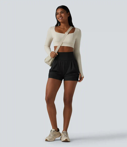 SoftlyZero™ Airy High Waisted Ruched InstantCool Yoga Shorts 3'' with Pockets