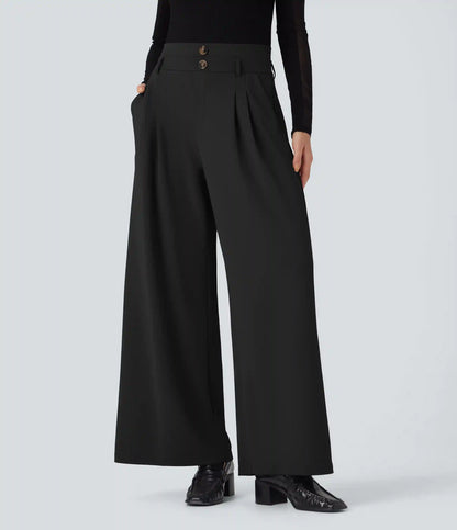 Halara Flex™ High Waisted Double Waistband Wide Leg Crepe Work Pants with Pockets