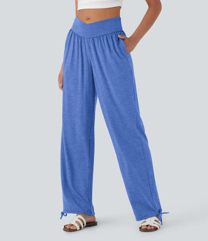 Crossover High Waisted Pocket Drawstring Casual Joggers