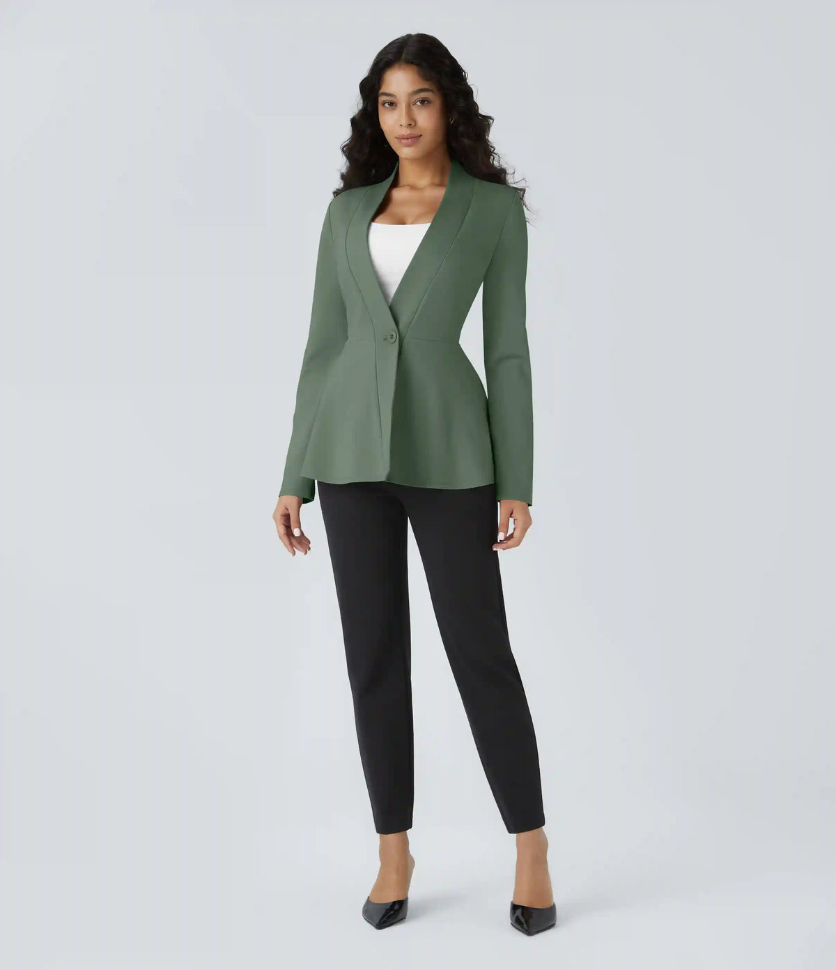 V Neck Single Front Work Peplum Jacket