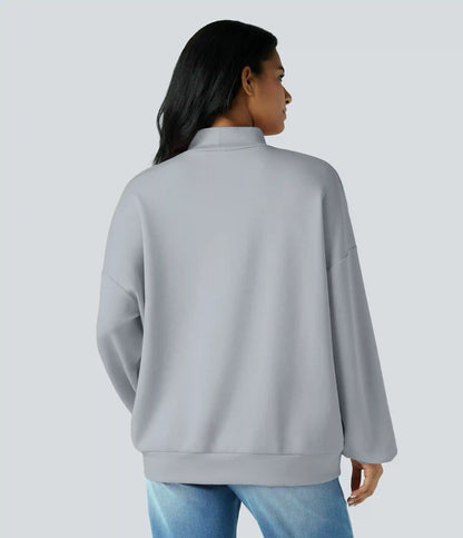 Mock-neck Relaxed Casual Sweatshirt with Pockets