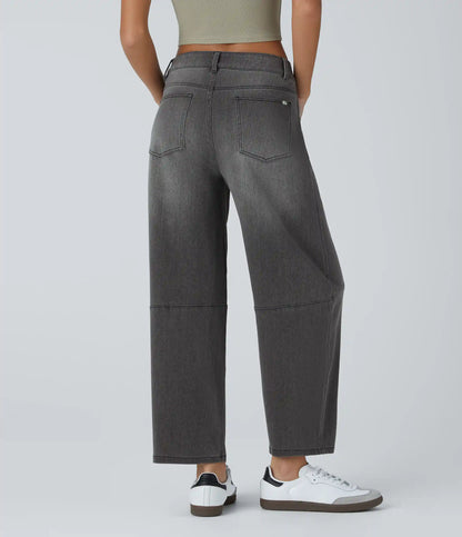 Halara Flex™ Low Rise Zipper Pockets Barrel Leg Casual Jeans