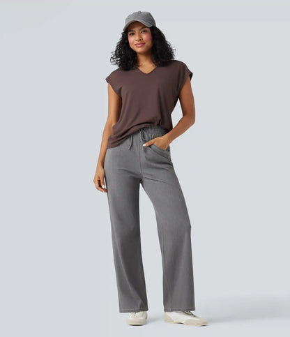 Halara Flex™ High Waisted Drawstring Wide Leg InstantCool Stretchy Knit Casual Sweatpants Jeans with Pockets