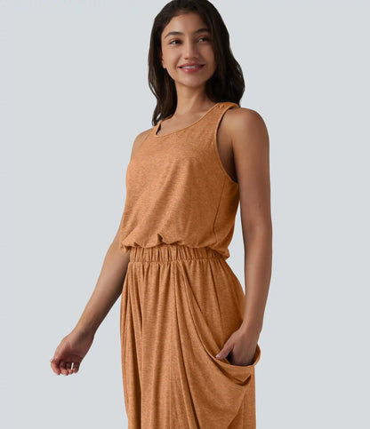 Sleeveless Cut Out Wide Leg Casual Jumpsuit with Pockets-Easy Peezy Edition