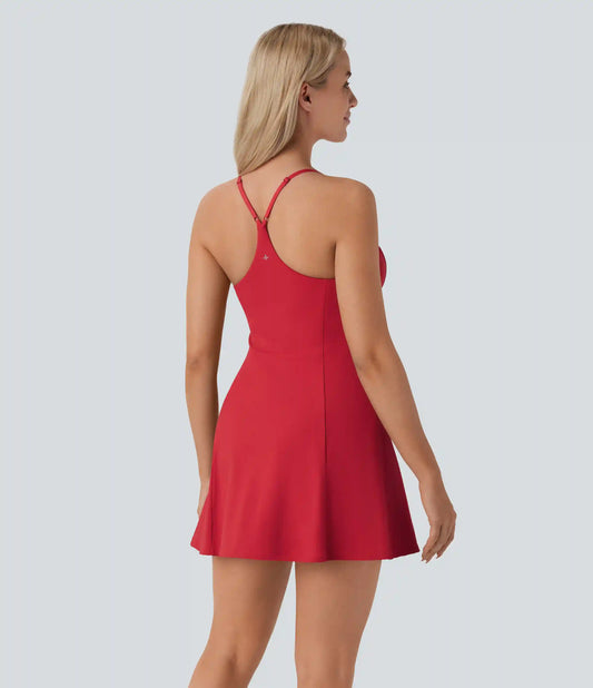 SoftlyZero™ Airy Racerback 2-in-1 Pocket InstantCool Flare Mini Dance Active Dress-Easy Peezy Edition