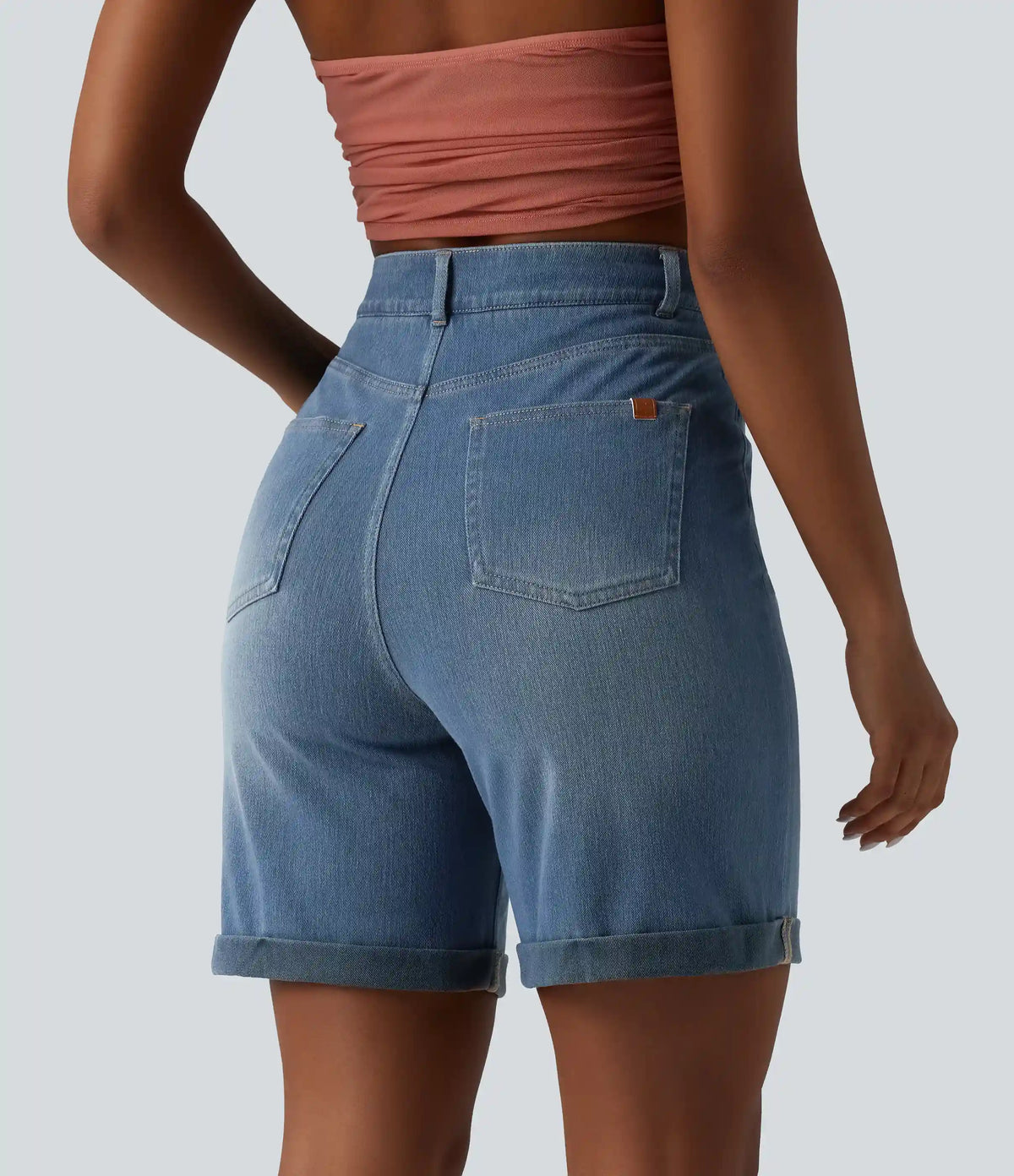Halara Flex™ High Waisted Tummy Control Rolled Hem Skinny Casual Denim Shorts with Pockets