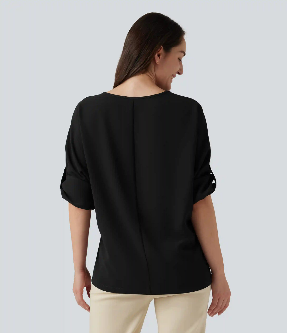 V Neck Long Sleeve Asymmetric Relaxed Work Blouse