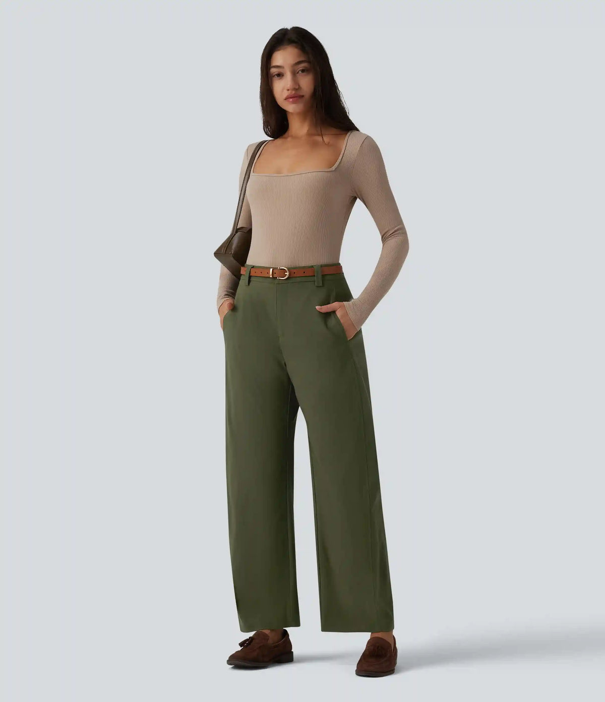 Mid Rise Work Barrel Leg Pants with Pockets