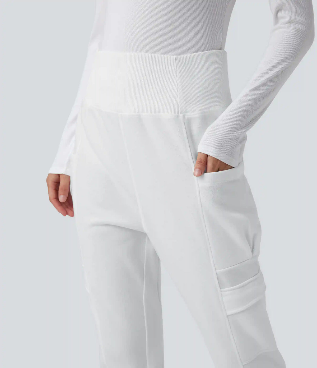 High Waisted Foldover Pocket Harem Fleece Casual Cargo Joggers