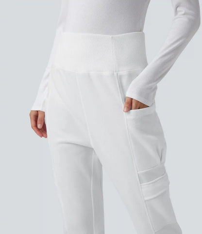 High Waisted Foldover Pocket Harem Fleece Casual Cargo Joggers