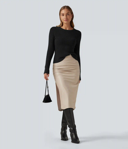 Round Neck Long Sleeve Cut Out Crossover Casual Sweater
