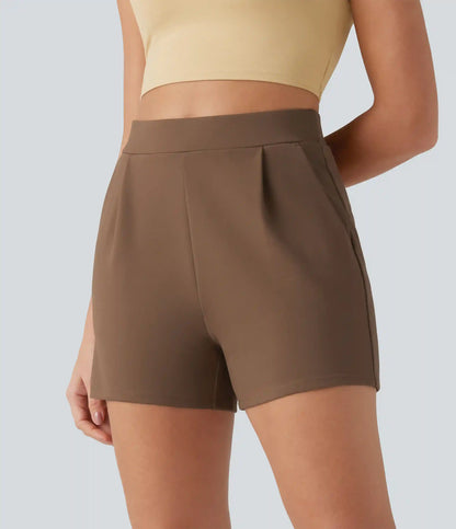 High Waisted Pleated Work Shorts with Pockets