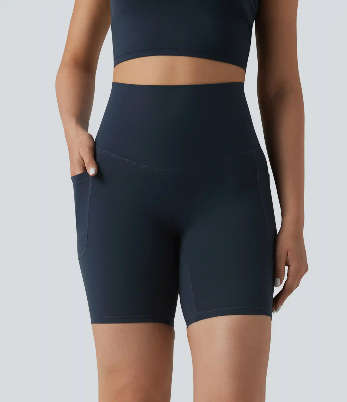 Halara Ultrasculpt™ High Waisted Tummy Control Crossover Back Running Biker Shorts 7'' with Pockets