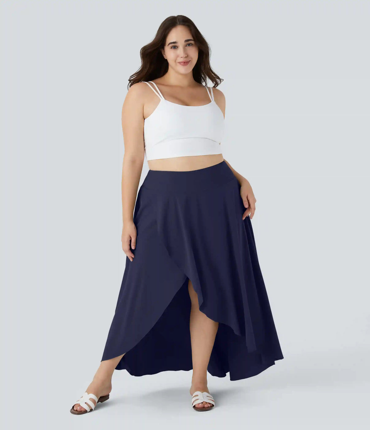 Breezeful™ High Waisted High Low Ruffle 2-in-1 Flowy Midi Quick Dry Casual Plus Size Skirt