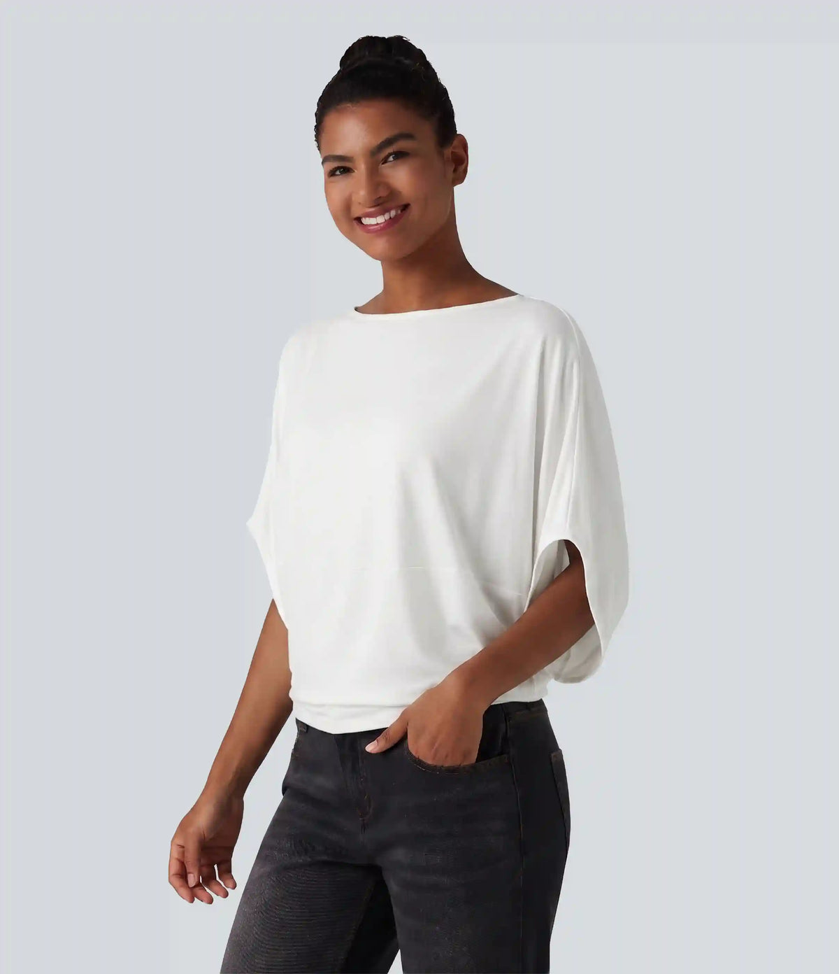 Round Neck Batwing Sleeve Relaxed Casual Top
