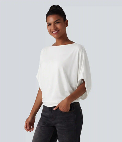 Round Neck Batwing Sleeve Relaxed Casual Top