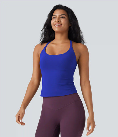 Scoop Neck Crisscross Back Crossover Hem Yoga Cami Top
