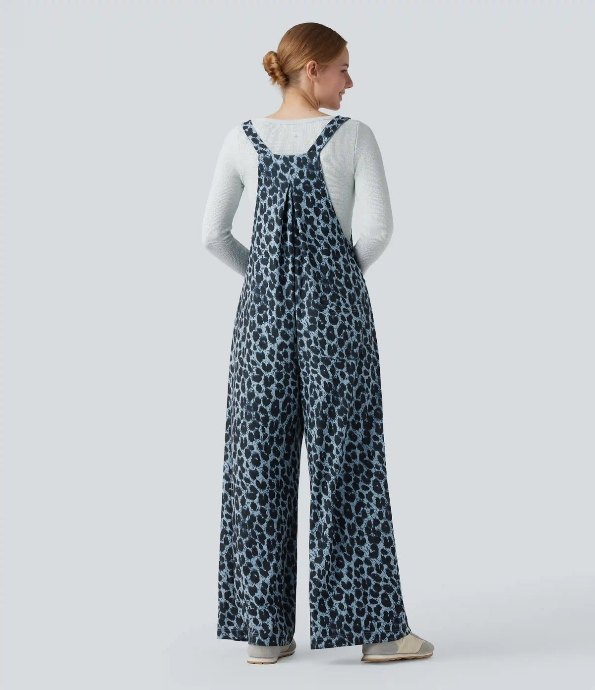Leopard Print Waffle Casual Overalls with Pockets