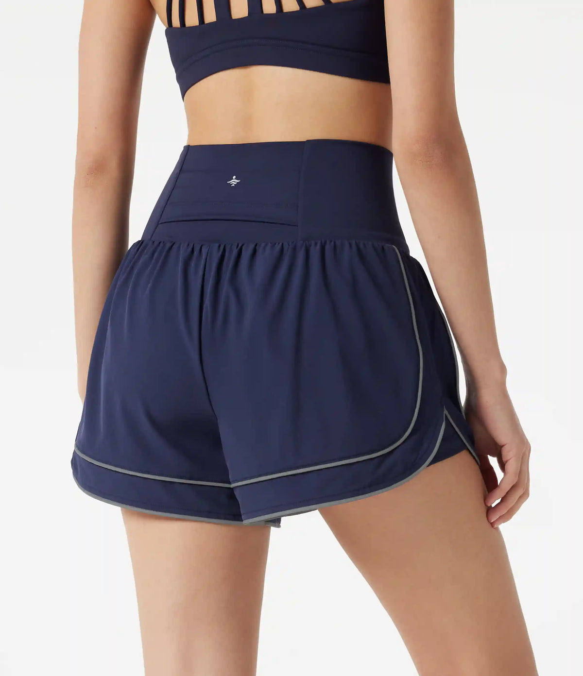 Breezeful™ High-waisted Curved Hem 2-in-1 Reflective Lines Quick Dry Yoga Baggy Shorts with Pockets