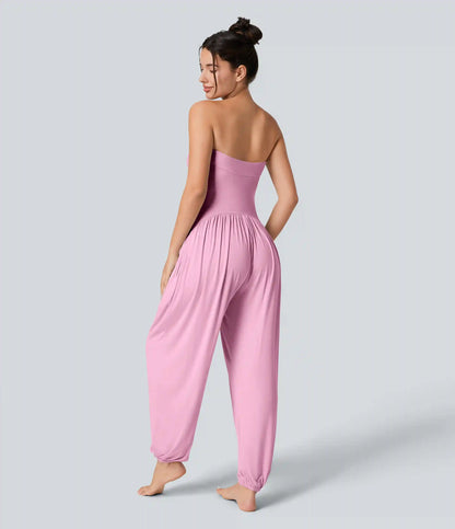 Ribbed Tube Backless Side Pocket Casual Jumpsuit