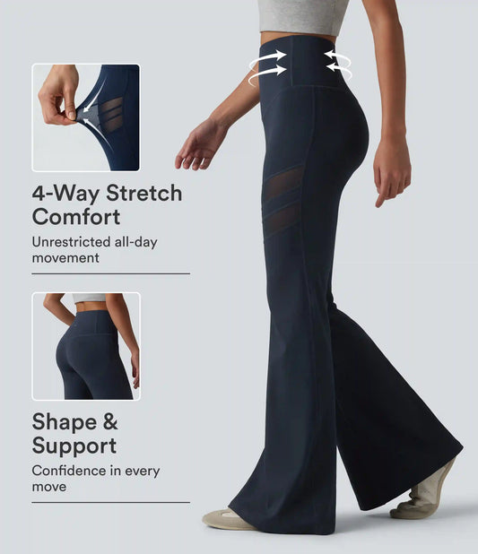 DayStretch High Waisted Tummy Control Butt Lifting Contrast Mesh Flare Casual Leggings with Pocket