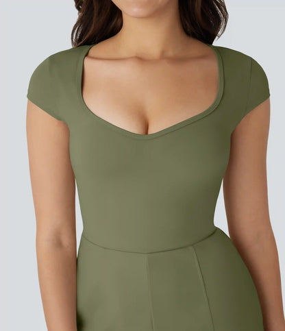 SoftlyZero™ Airy U Neck Cap Sleeve Pocket Cool Touch Yoga Romper-Easy Peezy