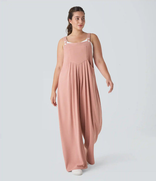 Pockets Waffle Casual Plus Size Overalls