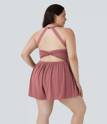 2-in-1 Plus Size Romper with Pockets-Easy Peezy Edition